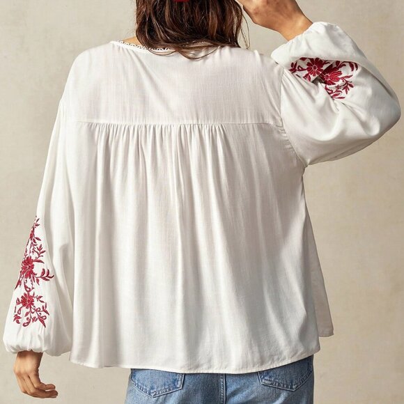 Boho Women's Bohemian Color Woven Embroidery Casual Blouse - Picture 7 of 7